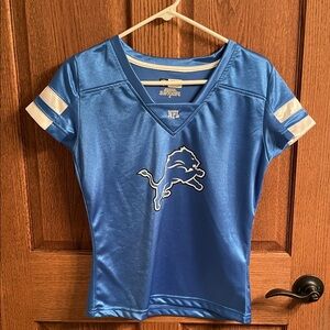 NFL Detroit Lions Women's V-Neck Jersey Tee - Light Blue & White